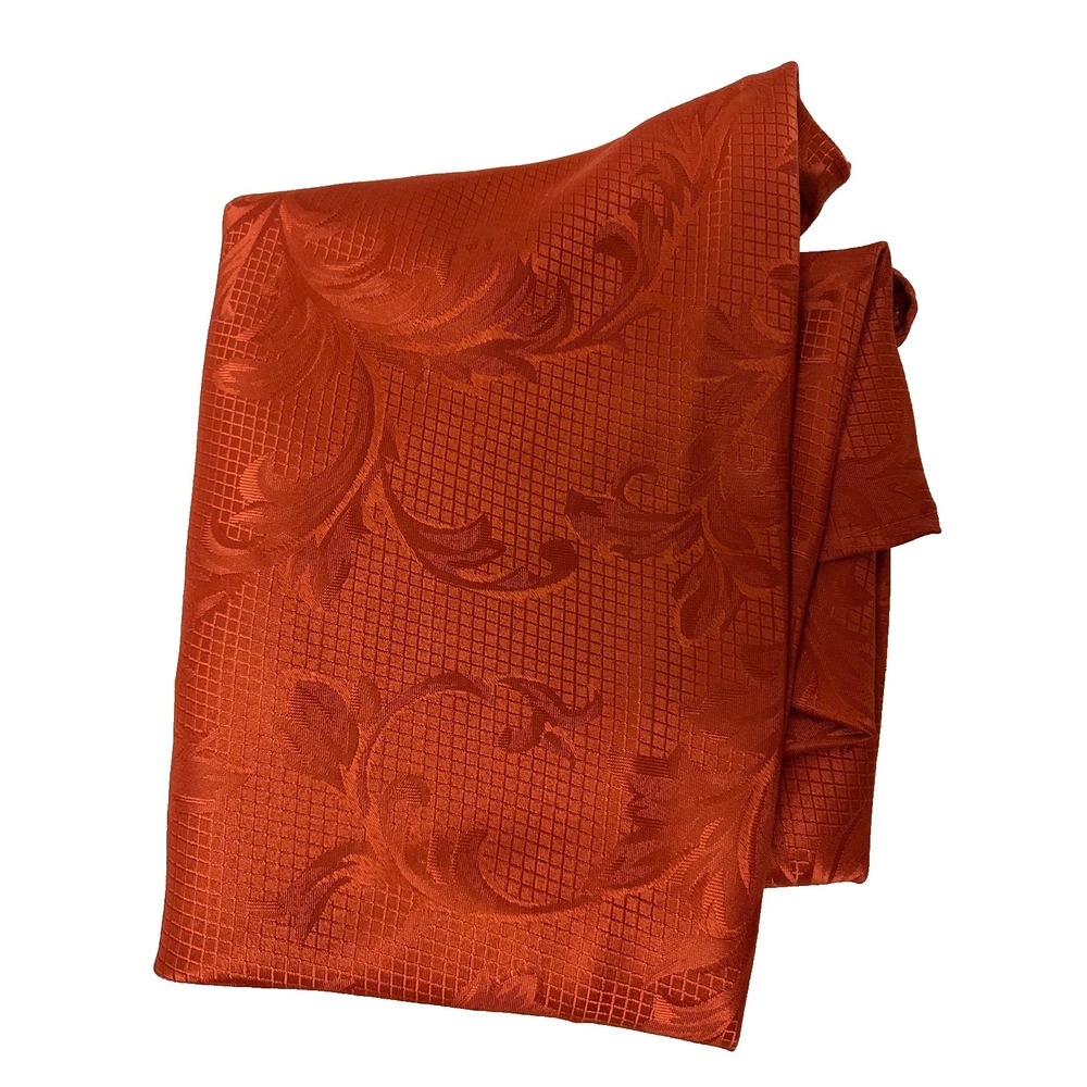 Fall/Thanksgiving Tablecloth Burnt Orange Paprika Damask Leaf Scrolls Round 70"